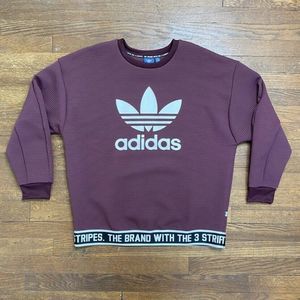 Women Adidas The Brand With The 3 Stripes Crewneck Sweatshirt Burgundy Ribbed M